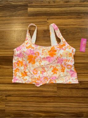 NWT Ninety-Nine Floral Front Knot Tankini - Pink, Orange & Yellow on White